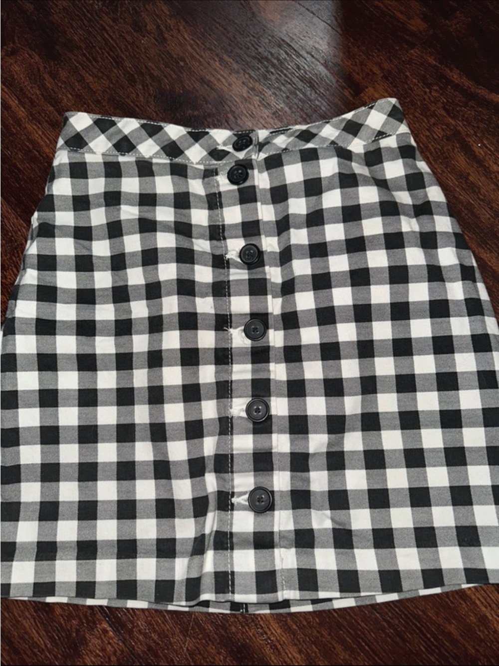 H&M Black and White Gingham Button-Front Mini Skirt